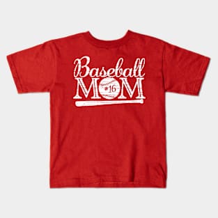 Vintage Baseball Mom #16 Favorite Player Biggest Fan Number Jersey Kids T-Shirt